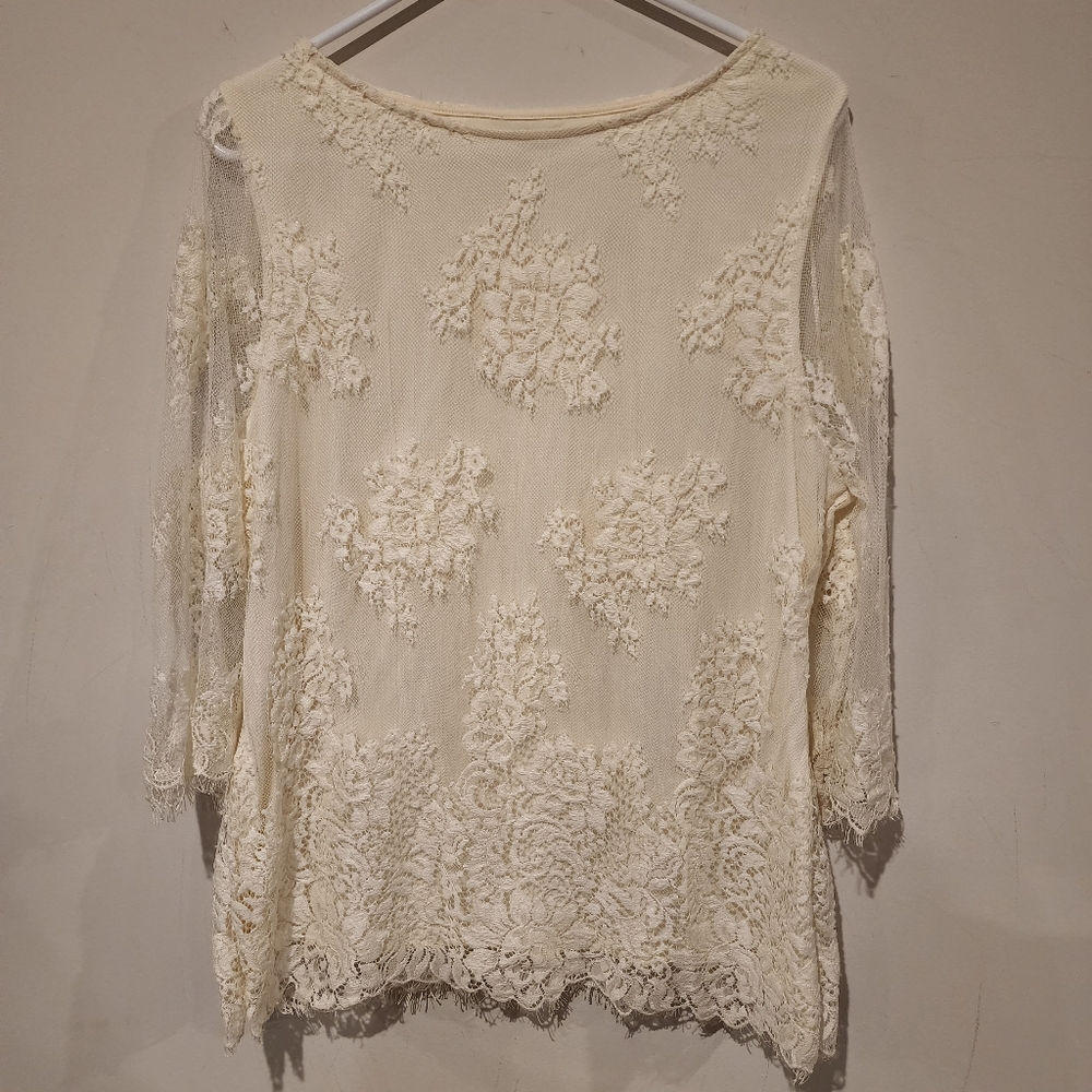 Charter Club Floral Lace Blouse Cream XL